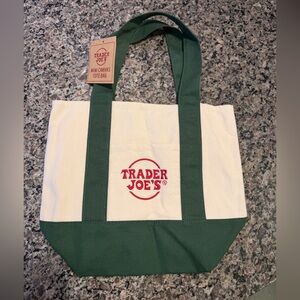 Trader Joe's Mini Canvas Tote Bag - Beige and Green